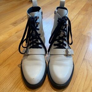 AllSaints White Leather Lace-Up Boots